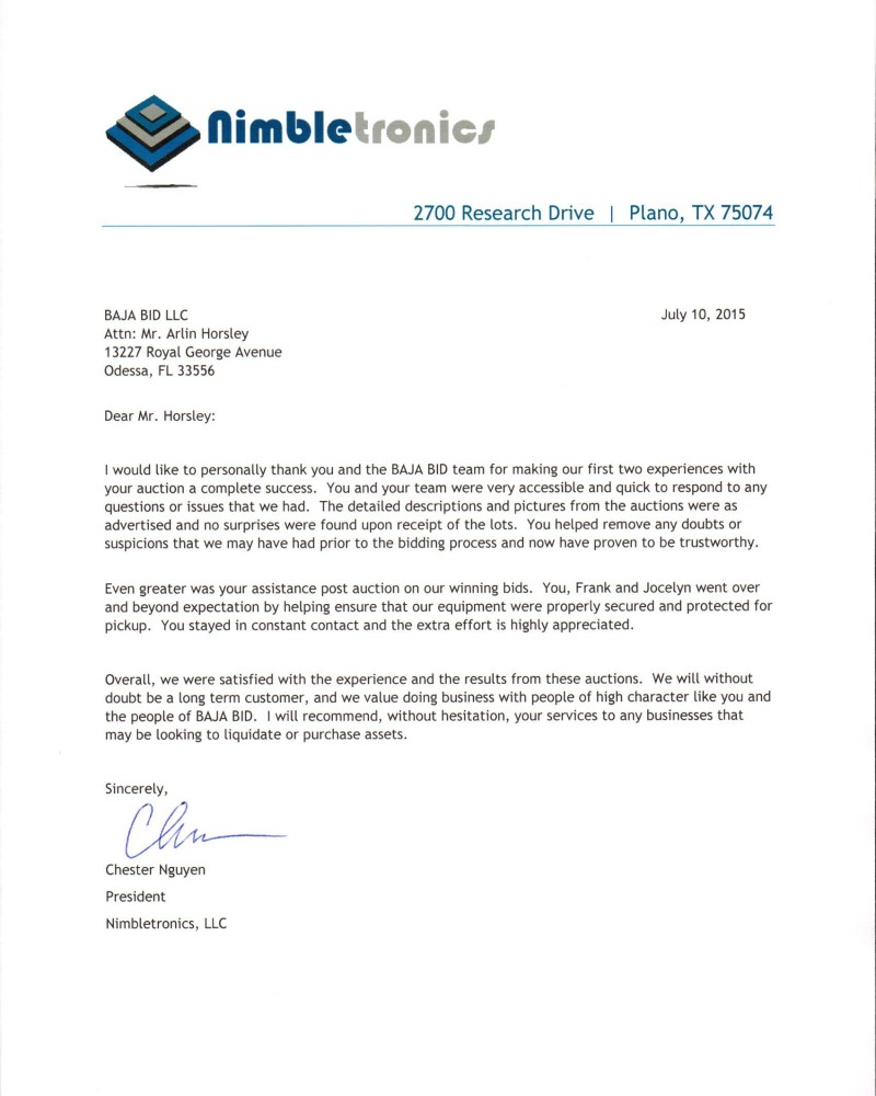 Letter of Recommendation- Nimbletronics - BAJA