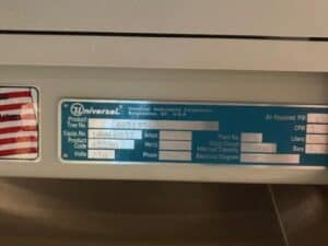 Serial Number Plate For Universal 4559A Platform Tray Feeder